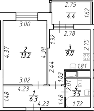 Планировка — Аквилон Stories, 1-комн., 32 м²