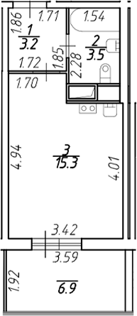 Планировка — Аквилон Stories, Студия, 22 м²