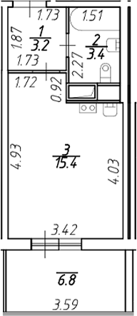 Планировка — Аквилон Stories, Студия, 22 м²