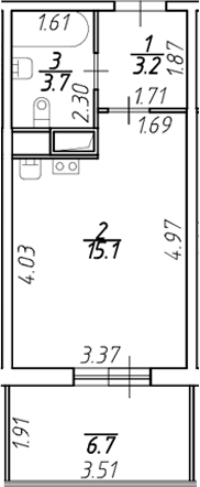 Планировка — Аквилон Stories, Студия, 22 м²