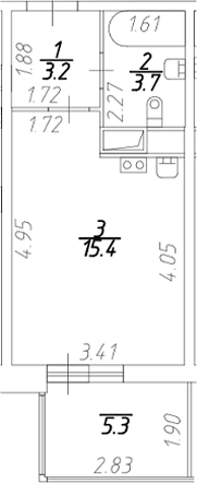 Планировка — Аквилон Stories, Студия, 22 м²