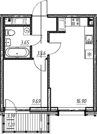 Планировка — Новый Московский, 2-комн., 34 м²