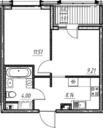 Планировка — Новый Московский, 1-комн., 33 м²