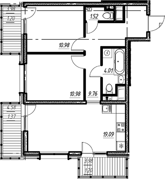 Планировка — Новый Московский, 3-комн., 56 м²