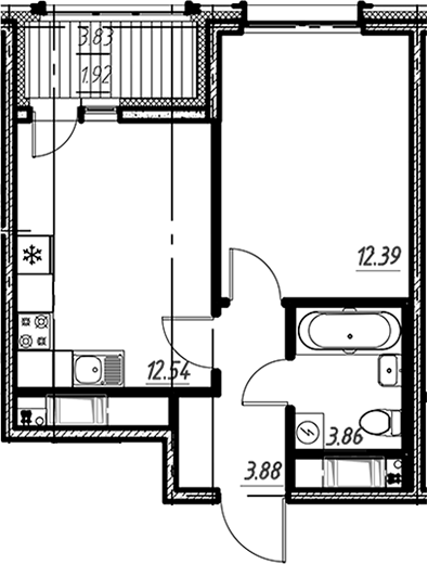 Планировка — Новый Московский, 1-комн., 33 м²