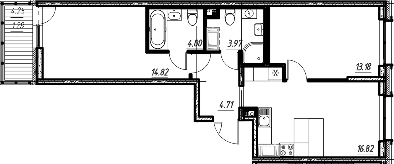 Планировка — Новый Московский, 3-комн., 58 м²