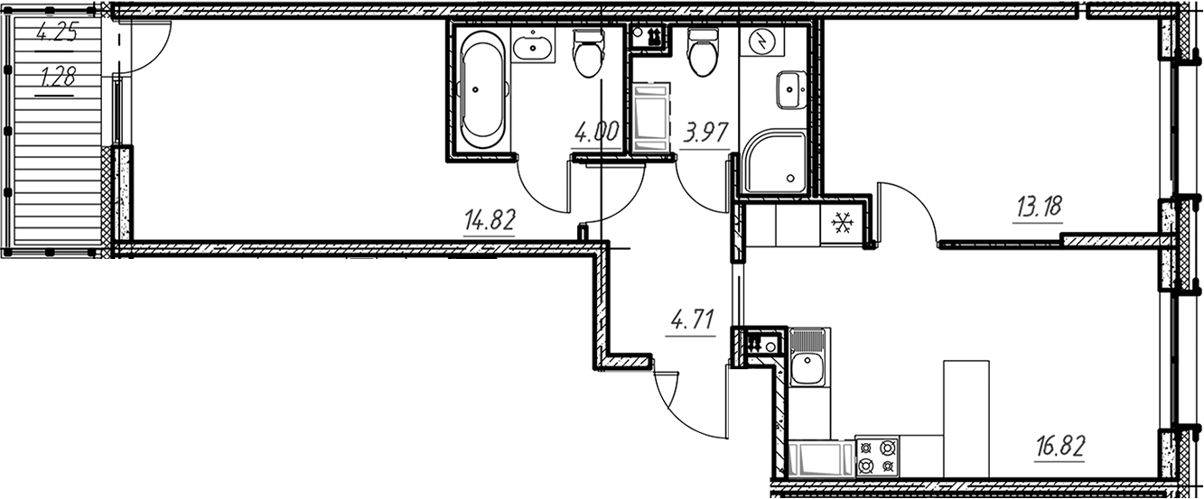 Планировка — Новый Московский, 3-комн., 58 м²