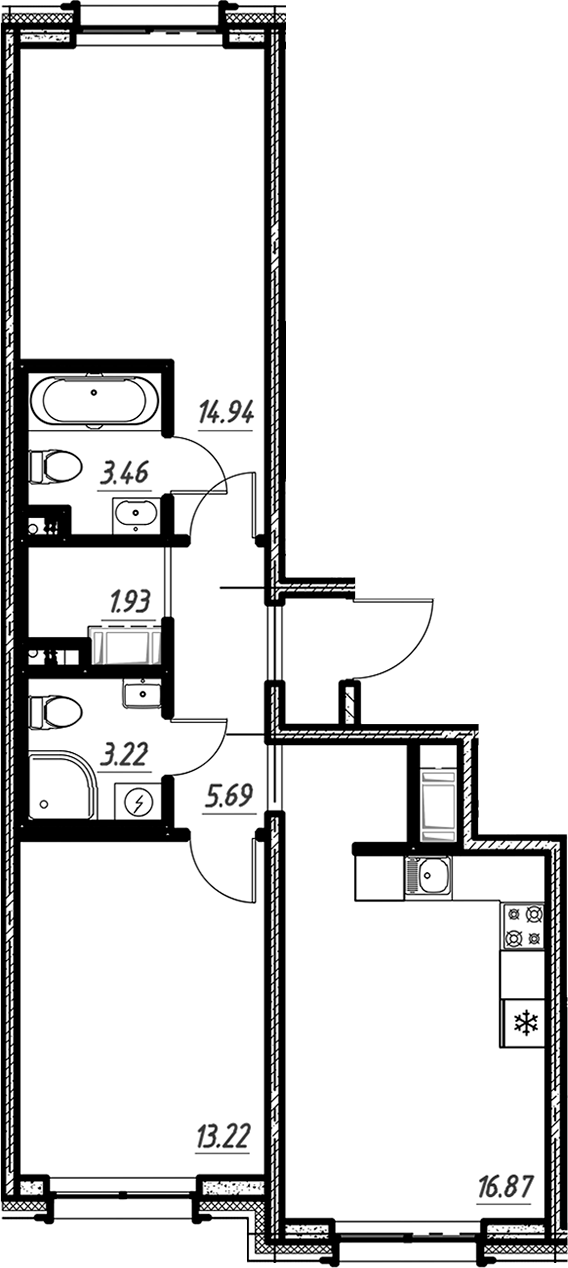 Планировка — Новый Московский, 2-комн., 59 м²