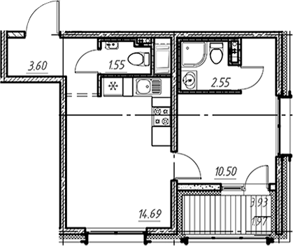 Планировка — Новый Московский, 1-комн., 33 м²