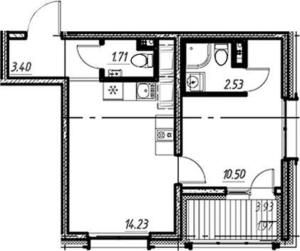 Планировка — Новый Московский, 1-комн., 32 м²