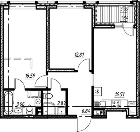Планировка — Новый Московский, 3-комн., 60 м²
