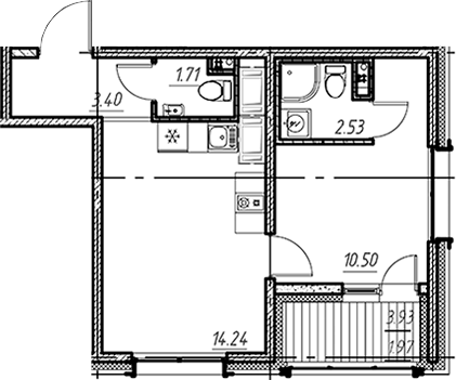Планировка — Новый Московский, 1-комн., 32 м²