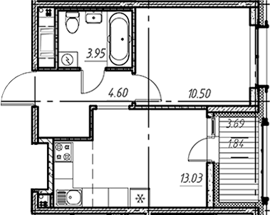Планировка — Новый Московский, 1-комн., 32 м²