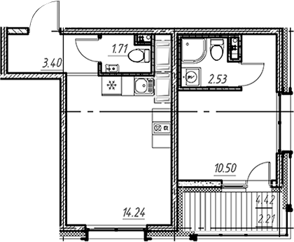 Планировка — Новый Московский, 1-комн., 32 м²
