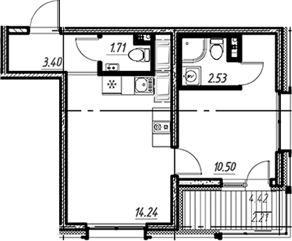 Планировка — Новый Московский, 1-комн., 32 м²
