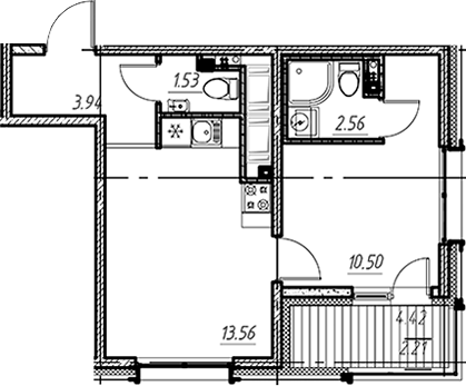 Планировка — Новый Московский, 1-комн., 32 м²