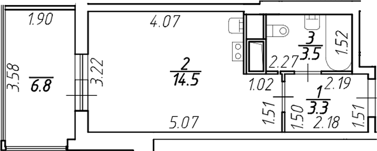 Планировка — Аквилон Stories, Студия, 21 м²