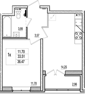 Планировка — Ново-Антропшино, 2-комн., 34 м²