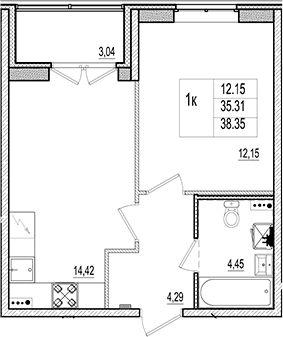 Планировка — Ново-Антропшино, 2-комн., 35 м²
