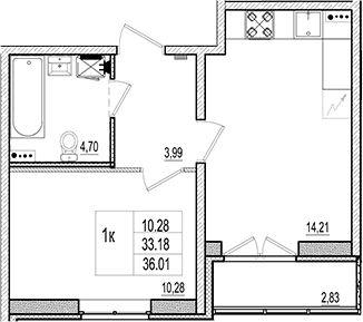 Планировка — Ново-Антропшино, 2-комн., 33 м²