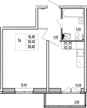 Планировка — Ново-Антропшино, 1-комн., 35 м²