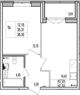 Планировка — Ново-Антропшино, 2-комн., 35 м²