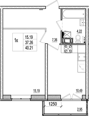 Планировка — Ново-Антропшино, 1-комн., 37 м²