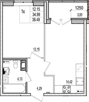 Планировка — Ново-Антропшино, 2-комн., 35 м²