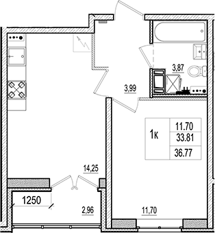 Планировка — Ново-Антропшино, 2-комн., 34 м²