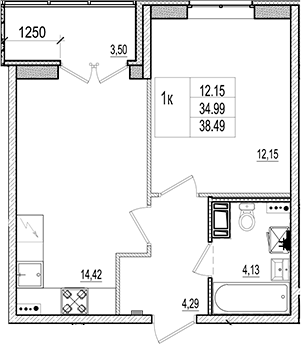Планировка — Ново-Антропшино, 2-комн., 35 м²