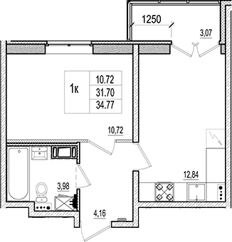 Планировка — Ново-Антропшино, 2-комн., 32 м²