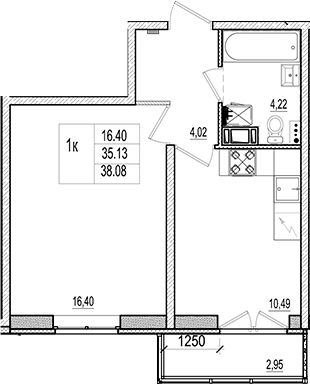 Планировка — Ново-Антропшино, 1-комн., 35 м²