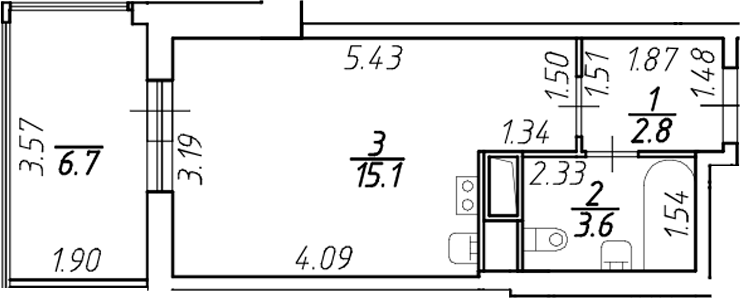 Планировка — Аквилон Stories, Студия, 22 м²