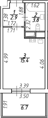 Планировка — Аквилон Stories, Студия, 22 м²