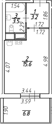 Планировка — Аквилон Stories, Студия, 22 м²