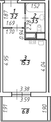 Планировка — Аквилон Stories, Студия, 22 м²