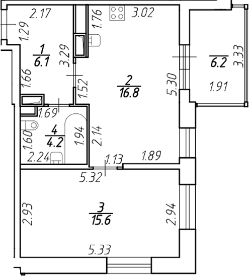 Планировка — Аквилон Stories, 2-комн., 43 м²