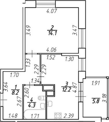 Планировка — Аквилон Stories, 2-комн., 39 м²