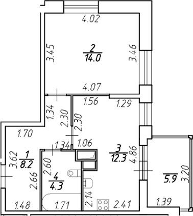 Планировка — Аквилон Stories, 2-комн., 39 м²