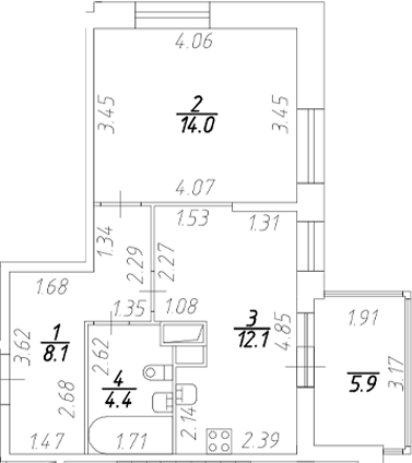 Планировка — Аквилон Stories, 2-комн., 39 м²