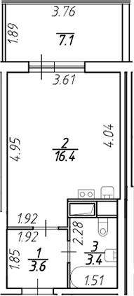 Планировка — Аквилон Stories, Студия, 23 м²