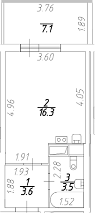 Планировка — Аквилон Stories, Студия, 23 м²