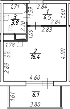 Планировка — Аквилон Stories, Студия, 25 м²