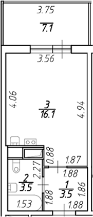 Планировка — Аквилон Stories, Студия, 23 м²