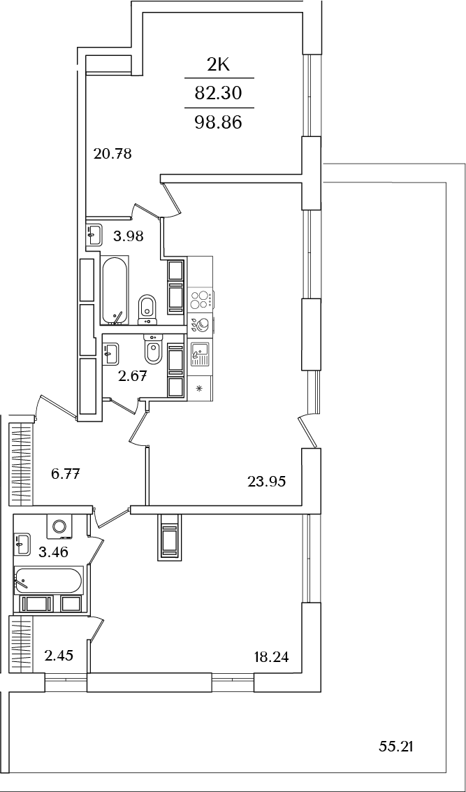 Планировка — БелАрт, 3-комн., 82 м²