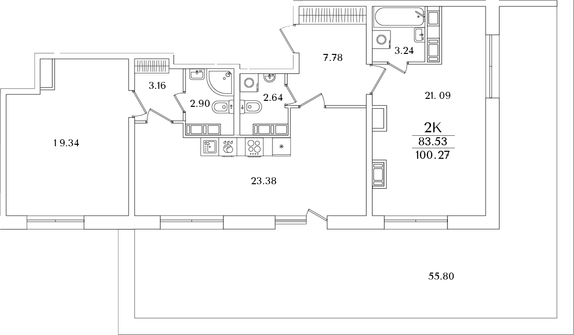 Планировка — БелАрт, 3-комн., 84 м²