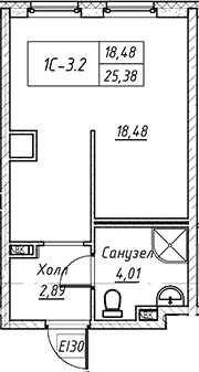 Планировка — Зум на Неве, Студия, 25 м²