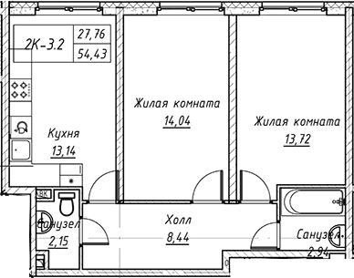 Планировка — Зум на Неве, 2-комн., 54 м²