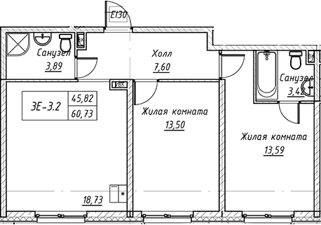 Планировка — Зум на Неве, 3-комн., 61 м²