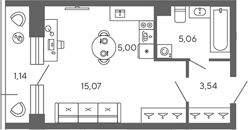 Планировка — Экоквартал Гармония, Студия, 29 м²